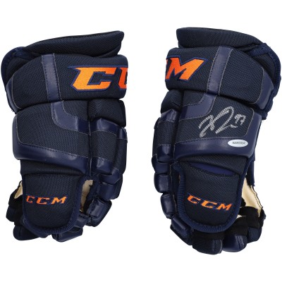 Autographed Edmonton Oilers Connor McDavid Upper Deck CCM 2017 Navy Gloves