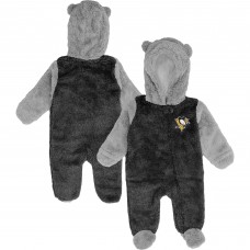 Newborn & Малышам Pittsburgh Penguins Black Game Nap Teddy Fleece Bunting Full-Zip Sleeper