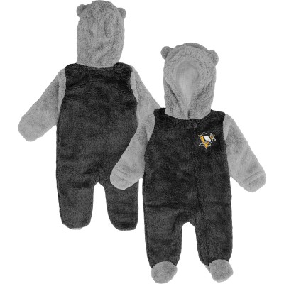 Newborn & Малышам Pittsburgh Penguins Black Game Nap Teddy Fleece Bunting Full-Zip Sleeper