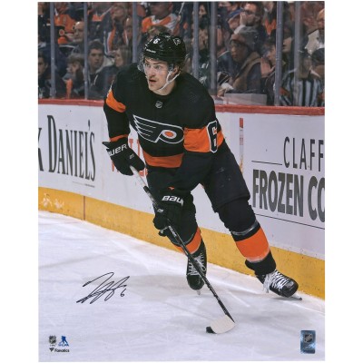 Autographed Philadelphia Flyers Travis Sanheim Fanatics Authentic 16 x 20 Black Alternate Jersey with Puck Photograph