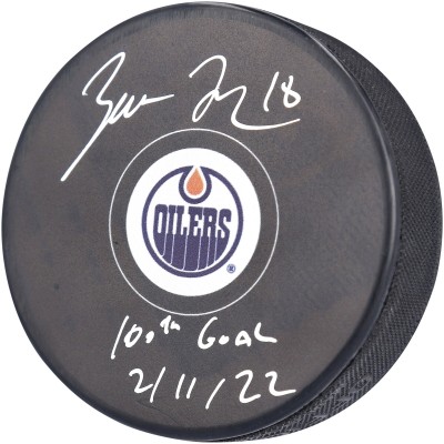 Шайба с автографом Zach Hyman Edmonton Oilers Fanatics Authentic Autographed with 100th Goal 2/11/22 Inscription