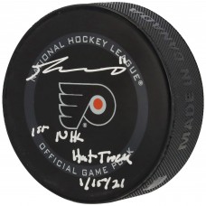 Шайба с автографом Travis Konecny Philadelphia Flyers Fanatics Authentic 2021 Model Official with 1st NHL Hat Trick 1/15/21 Inscription
