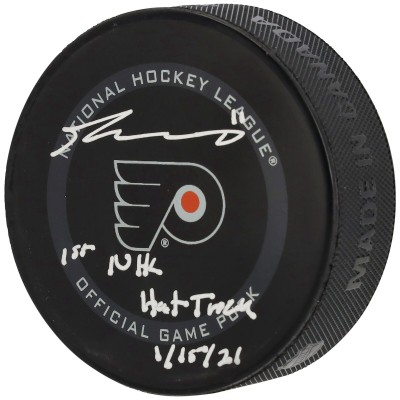 Шайба с автографом Travis Konecny Philadelphia Flyers Fanatics Authentic 2021 Model Official with 1st NHL Hat Trick 1/15/21 Inscription