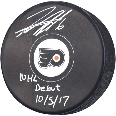 Шайба с автографом Travis Sanheim Philadelphia Flyers Fanatics Authentic Autographed with NHL DEBUT 10/5/17 Inscription