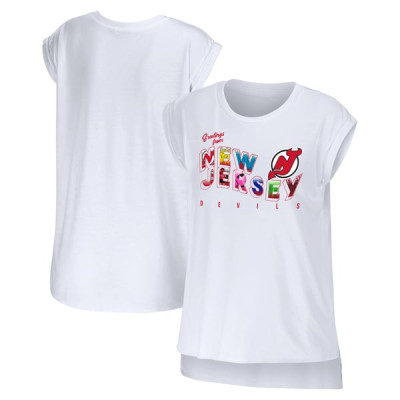 Женская футболка New Jersey Devils WEAR by Erin Andrews White Greetings From Muscle