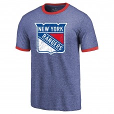 New York Rangers Majestic Threads Ringer Contrast Tri-Blend T-Shirt - Heathered Blue