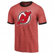 New Jersey Devils Majestic Threads Ringer Contrast Tri-Blend T-Shirt - Heathered Red