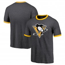 Pittsburgh Penguins Majestic Threads Ringer Contrast Tri-Blend T-Shirt - Heathered Black