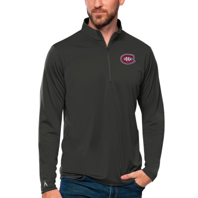 Montreal Canadiens Antigua Charcoal Tribute Quarter-Zip Pullover Top