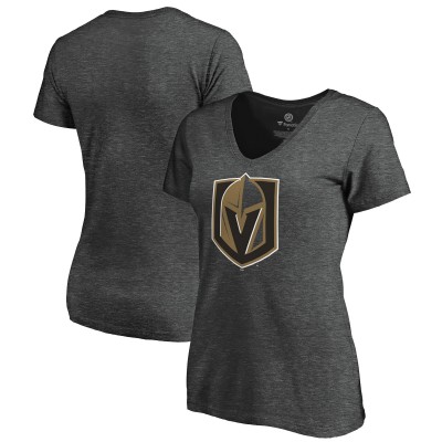Футболка Vegas Golden Knights Womens Plus Size Primary Logo Team V-Neck - Heathered Charcoal