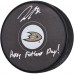 John Gibson Anaheim Ducks Autographed Fanatics Authentic Hockey Puck with Happy Fathers Day! Inscription