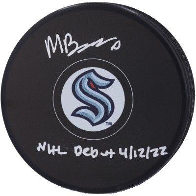 Шайба Matty Beniers Seattle Kraken Fanatics Authentic Autographed with NHL Debut 4/12/22 Inscription