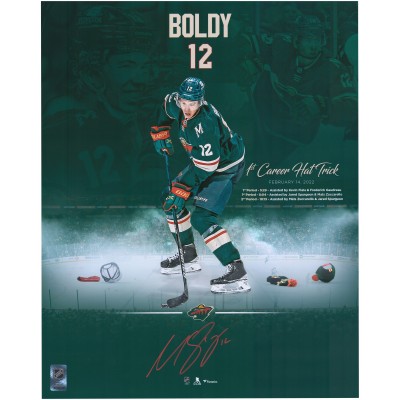 Autographed Minnesota Wild Matthew Boldy Fanatics Authentic 16 x 20 1st Hat Trick Stylized Photograph