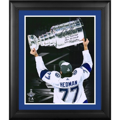 Autographed Tampa Bay Lightning Victor Hedman Fanatics Authentic Framed 16 x 20 2020 Stanley Cup Champions Raising Cup Spotlight Photograph with Multiple Inscriptions - Limited Edition of 20
