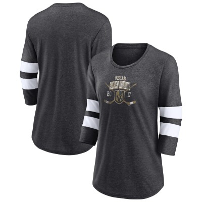 Футболка Vegas Golden Knights Womens Line Shift Tri-Blend Three-Quarter Sleeve - Heather Charcoal