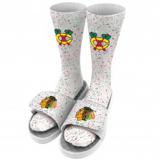 Chicago Blackhawks ISlide Speckle Socks & Slide Sandals Bundle - White