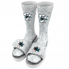 San Jose Sharks ISlide Speckle Socks & Slide Sandals Bundle - White