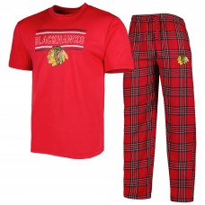 Chicago Blackhawks Concepts Sport Badge T-Shirt & Pants Sleep Set - Red/Black