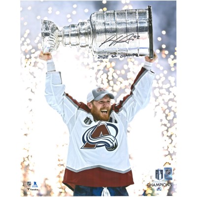 Autographed Colorado Avalanche Gabriel Landeskog Fanatics Authentic 2022 Stanley Cup Champions 16 x 20 Raising Cup Photograph with 2022 SC Champs Inscription