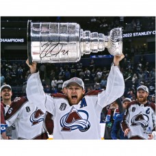 Autographed Colorado Avalanche Nathan MacKinnon Fanatics Authentic 2022 Stanley Cup Champions 16 x 20 Raising Cup Photograph
