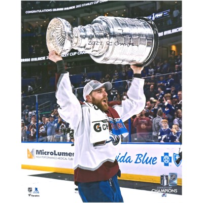 Autographed Colorado Avalanche Devon Toews Fanatics Authentic 2022 Stanley Cup Champions 16 x 20 Raising Cup Photograph with 2022 SC Champs Inscription