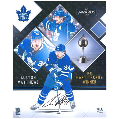 Autographed Toronto Maple Leafs Auston Matthews Fanatics Authentic 16 x 20 2022 Hart Trophy Winner Stylized Photograph