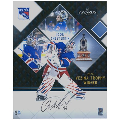 Autographed New York Rangers Igor Shesterkin Fanatics Authentic 16 x 20 2022 Vezina Trophy Winner Stylized Photograph