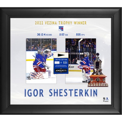 New York Rangers Igor Shesterkin Fanatics Authentic Framed 15 x 17 2022 Vezina Trophy Winner with a Piece of Game-Used Puck - Limited Edition of 531