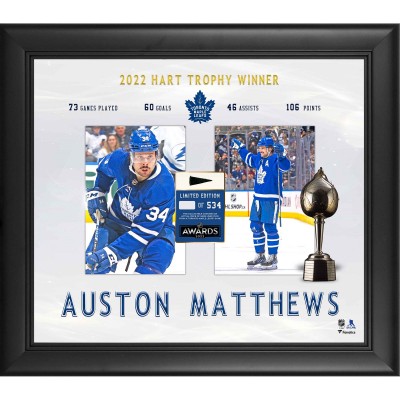 Toronto Maple Leafs Auston Matthews Fanatics Authentic Framed 15 x 17 2022 Hart Trophy Winner with a Piece of Game-Used Puck - Limited Edition of 534
