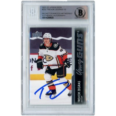 Autographed Anaheim Ducks Trevor Zegras 2021-22 Upper Deck Young Guns #232 Beckett Fanatics Witnessed Authenticated Rookie Card