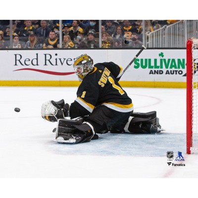 Unsigned Boston Bruins Jeremy Swayman Fanatics Authentic Makes a Save on Goal Photograph
