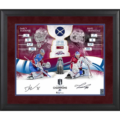 Framed Autographed Colorado Avalanche Darcy Kuemper & Pavel Francouz Fanatics Authentic 2022 Stanley Cup Champions 16 x 20 Collage with a Piece of Game-Used Net from the 2022 Stanley Cup Final - Limited Edition of 99
