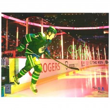 Autographed Vancouver Canucks Brock Boeser Fanatics Authentic 11 x 14 Blue Jersey Stepping on Ice Photograph - Limited Edition of 22
