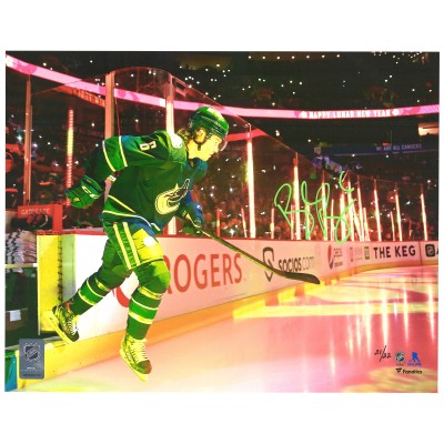 Autographed Vancouver Canucks Brock Boeser Fanatics Authentic 11 x 14 Blue Jersey Stepping on Ice Photograph - Limited Edition of 22