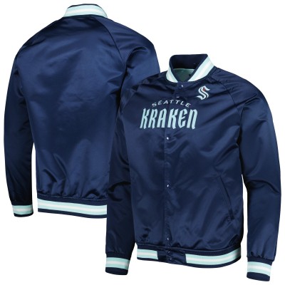 Куртка Seattle Kraken Mitchell & Ness Satin Full-Snap Raglan Varsity - Deep Sea Blue