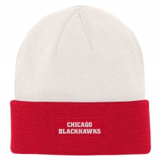 Chicago Blackhawks Youth Logo Cuffed Knit Hat - Cream/Red