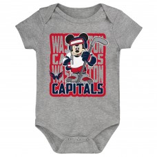 Малышам Washington Capitals Red/Navy/Heather Gray Disney 3-Piece Bodysuit Set