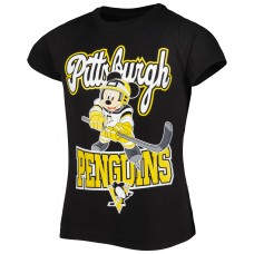 Pittsburgh Penguins Girls Youth Mickey Mouse Go Team Go T-Shirt - Black