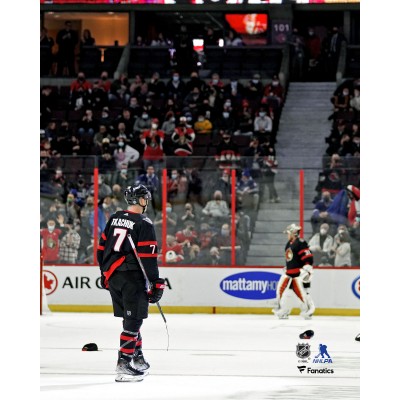 Unsigned Ottawa Senators Brady Tkachuk Fanatics Authentic Celebrates First NHL Career Hat Trick Photograph