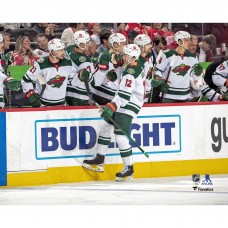 Unsigned Minnesota Wild Matthew Boldy Fanatics Authentic Pounds Gloves with Teammates Photograph
