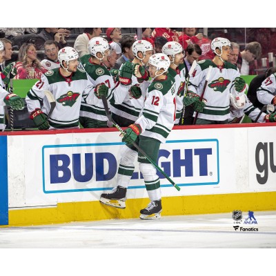 Unsigned Minnesota Wild Matthew Boldy Fanatics Authentic Pounds Gloves with Teammates Photograph