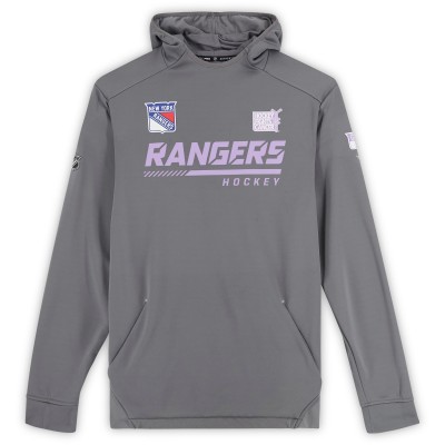 New York Rangers Alexis Lafreniere Fanatics Authentic Player-Worn Gray Hockey Fights Cancer Hoodie from the 2021-22 NHL Season