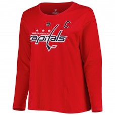 Женская футболка Washington Capitals Alexander Ovechkin Profile Red Plus Size Distressed Printed Name & Number Long Sleeve