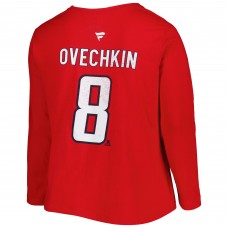 Женская футболка Washington Capitals Alexander Ovechkin Profile Red Plus Size Distressed Printed Name & Number Long Sleeve