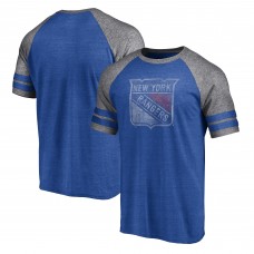 New York Rangers Fanatics Branded Two-Stripe Raglan Tri-Blend T-Shirt - Heather Blue