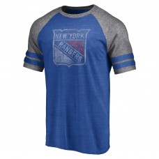 New York Rangers Fanatics Branded Two-Stripe Raglan Tri-Blend T-Shirt - Heather Blue