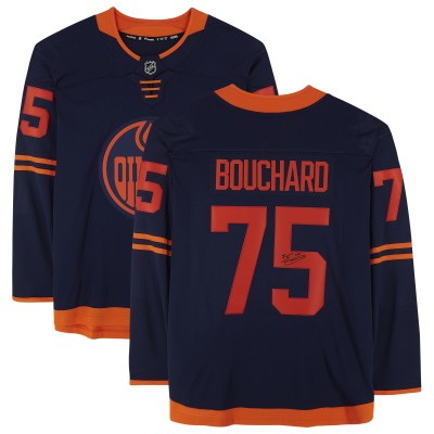 Игровая джерси Autographed Edmonton Oilers Evan Bouchard Fanatics Authentic Navy Fanatics Breakaway