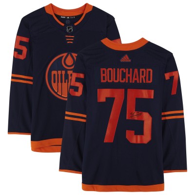 Игровая джерси Autographed Edmonton Oilers Evan Bouchard Fanatics Authentic Navy adidas Authentic