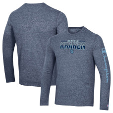 Seattle Kraken Champion Heather Navy Tri-Blend Long Sleeve T-Shirt
