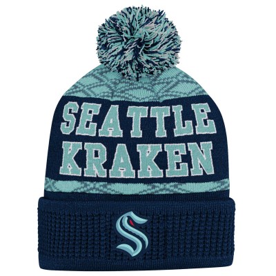 Шайба Шапка с помпоном Seattle Kraken Youth Pattern Cuffed - Deep Sea Blue